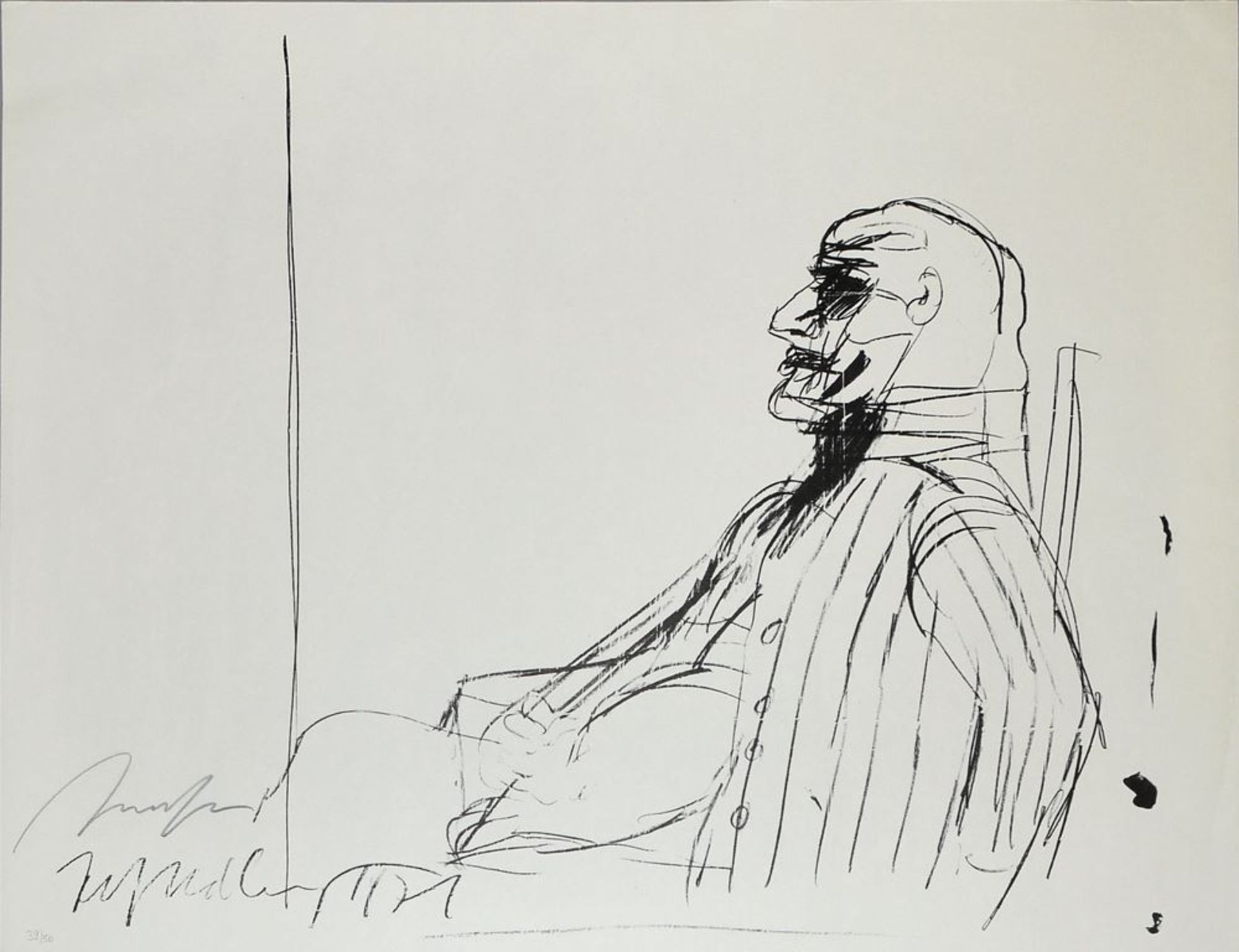 Alfred Hrdlicka, Sitzender Mann im Profil, signierte Lithographie von 1971