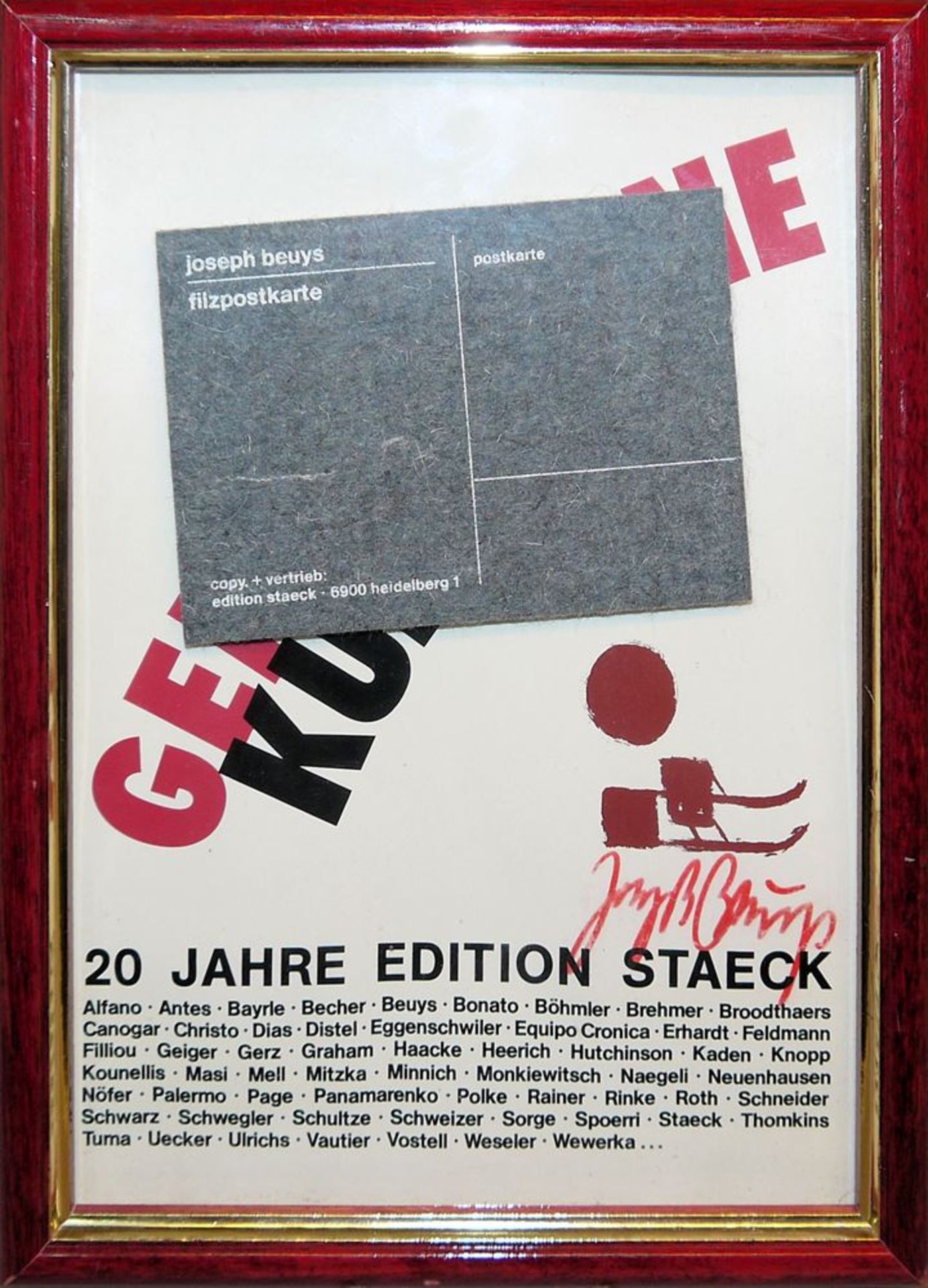 Joseph Beuys, Filzpostkarte "20 Jahre Edition Staeck", Heidelberg, signiert, gerahmt