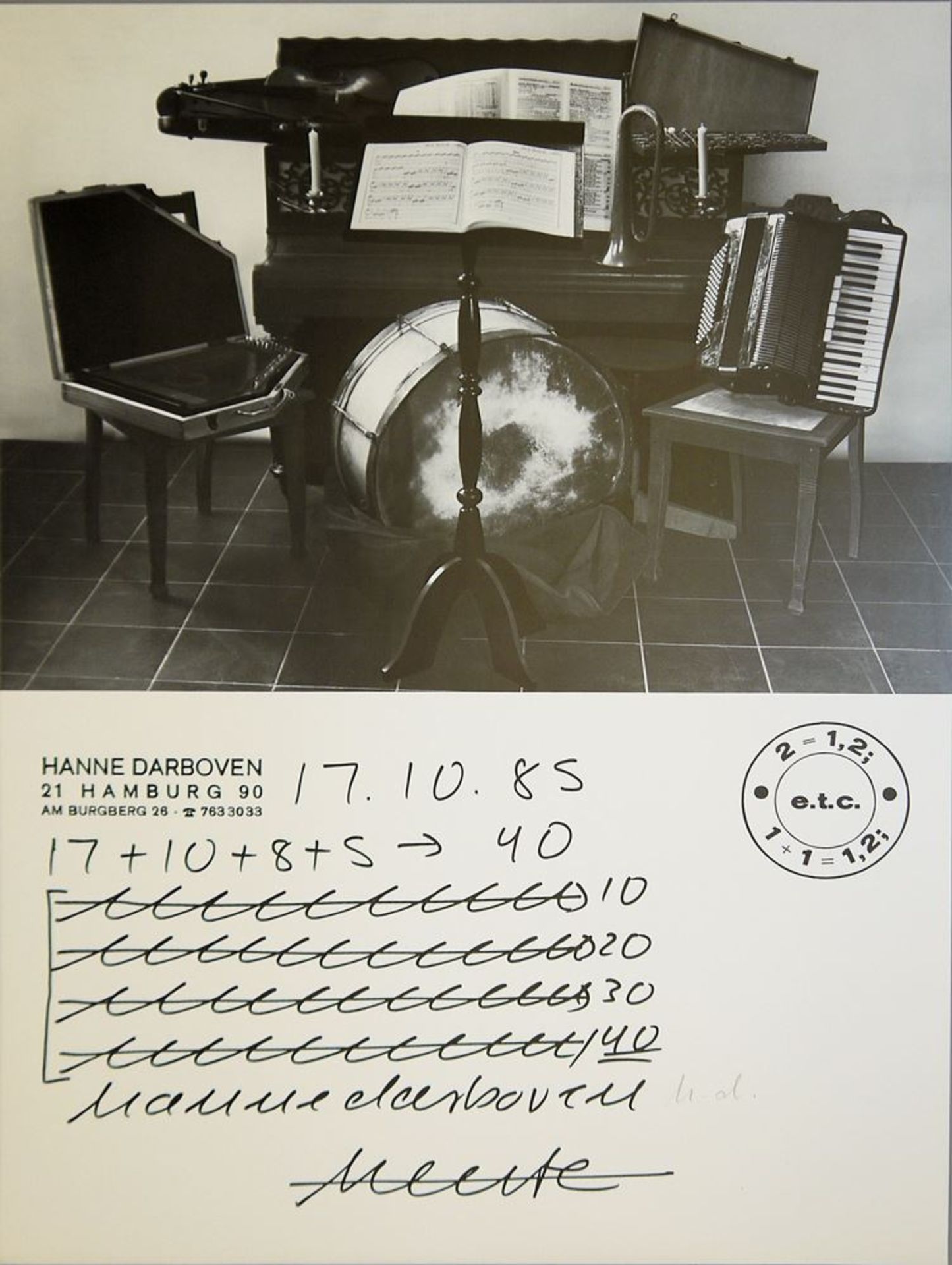 Hanne Darboven, Tageszettel 17.10.85, signierte Offsetlithographie von 1985, o. Rahmen