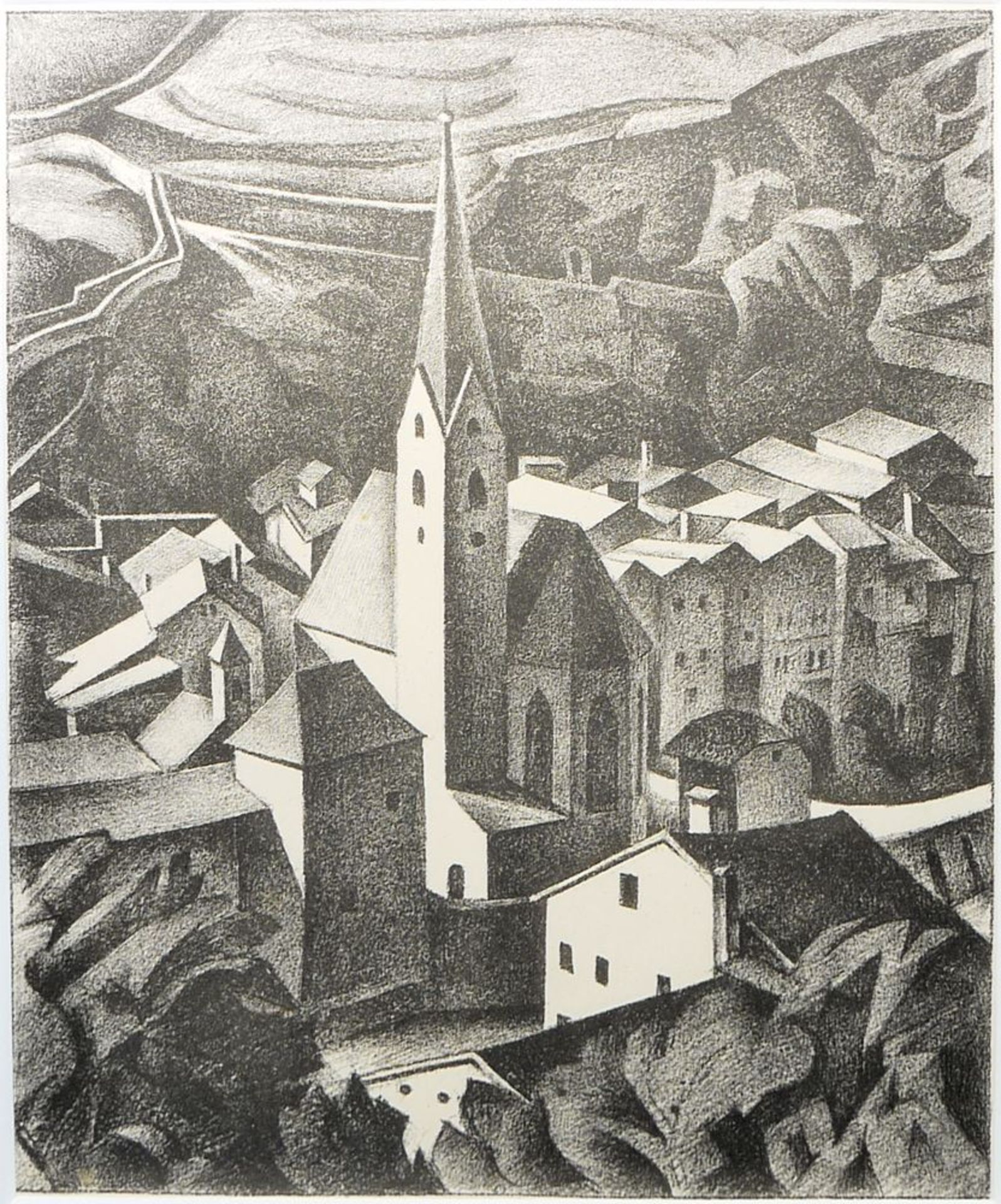 Alexander Kanoldt, "Kirche II (Klausen in Tirol)", Lithographie von 1922, Atelierrahmen - Bild 2 aus 2