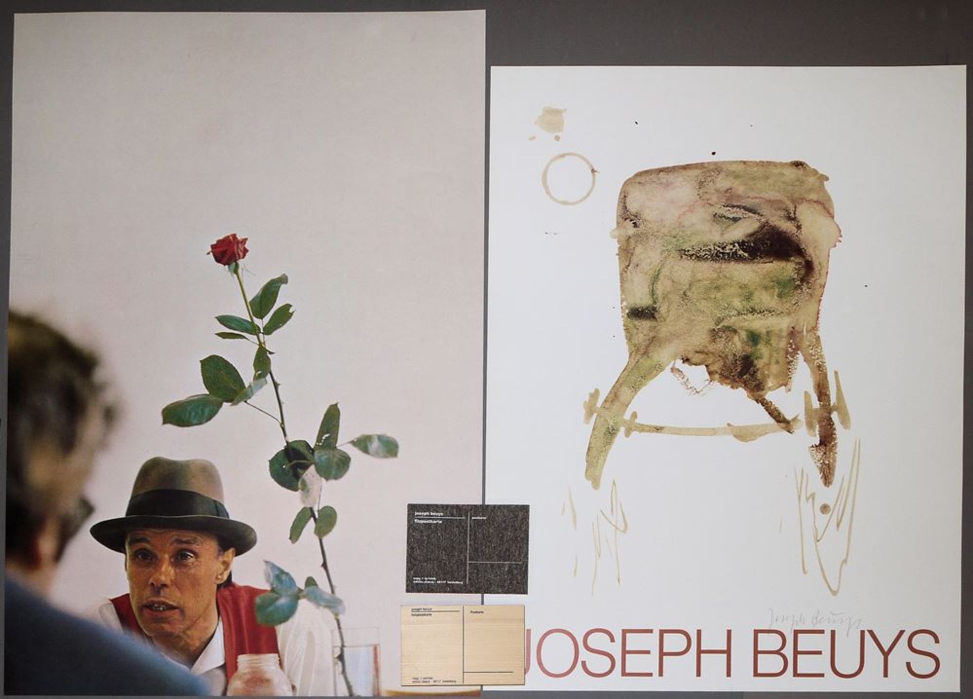 Kleines Konvolut Joseph Beuys, 2 signierte Farbgraphiken & 2 Multiple Holz und Filz, o. RahmenJoseph