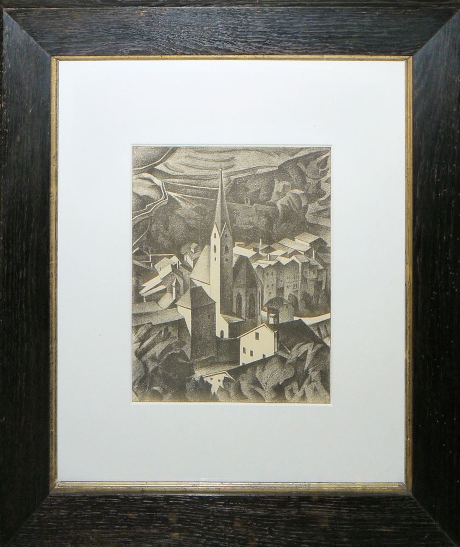 Alexander Kanoldt, "Kirche II (Klausen in Tirol)", Lithographie von 1922, Atelierrahmen