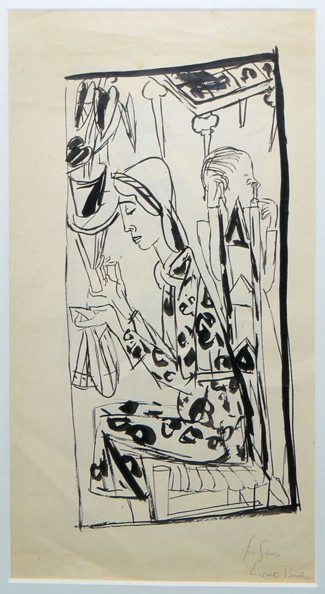 Walter Becker, Interieur mit sitzender Frau und verso Frau mit Knaben (verworfen), 2 - Bild 3 aus 3