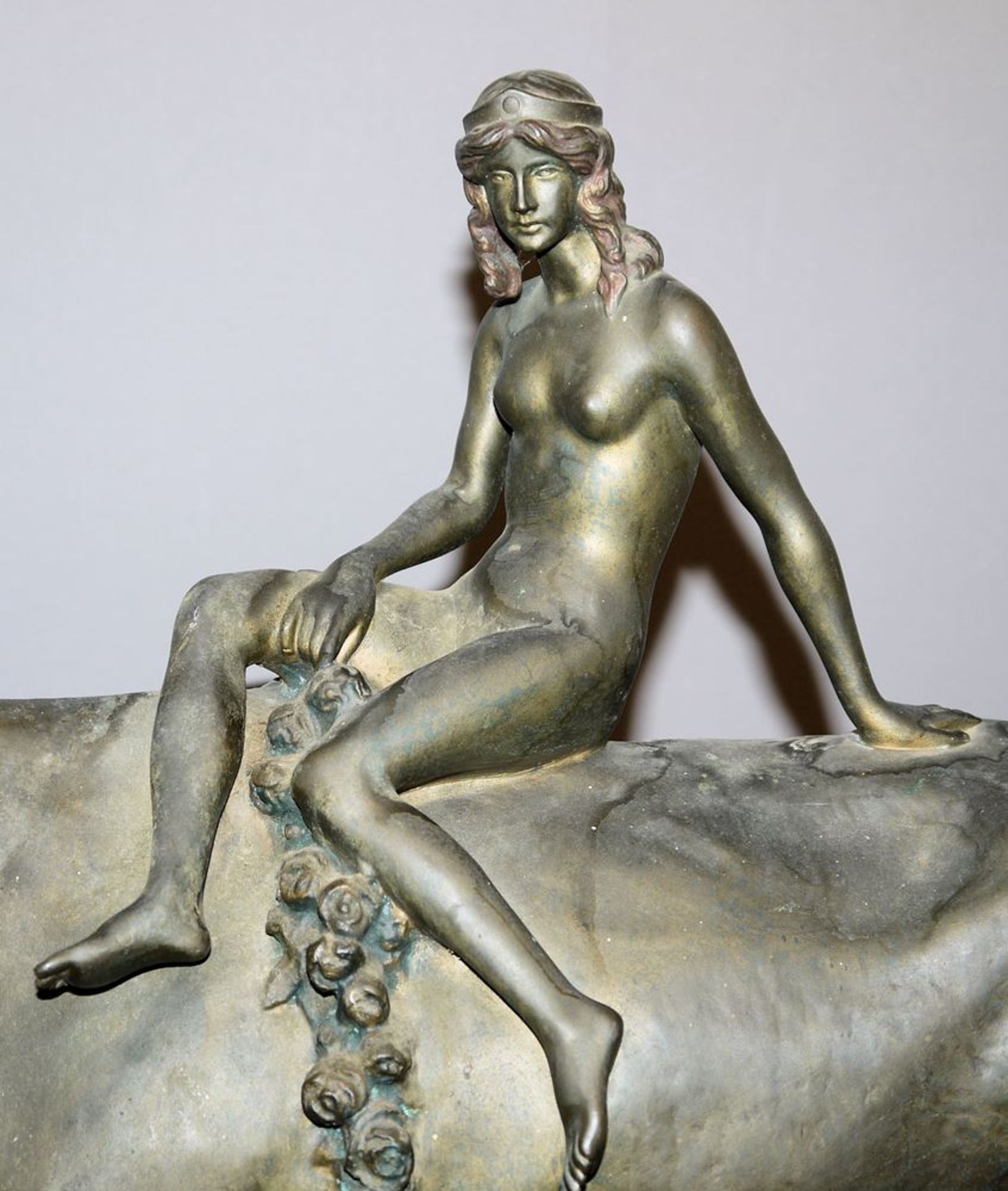Lilli Wislicenus-Finzelberg, große Bronzeplastik "Europa" mit eigenhändigem Zertifikat der - Bild 2 aus 3