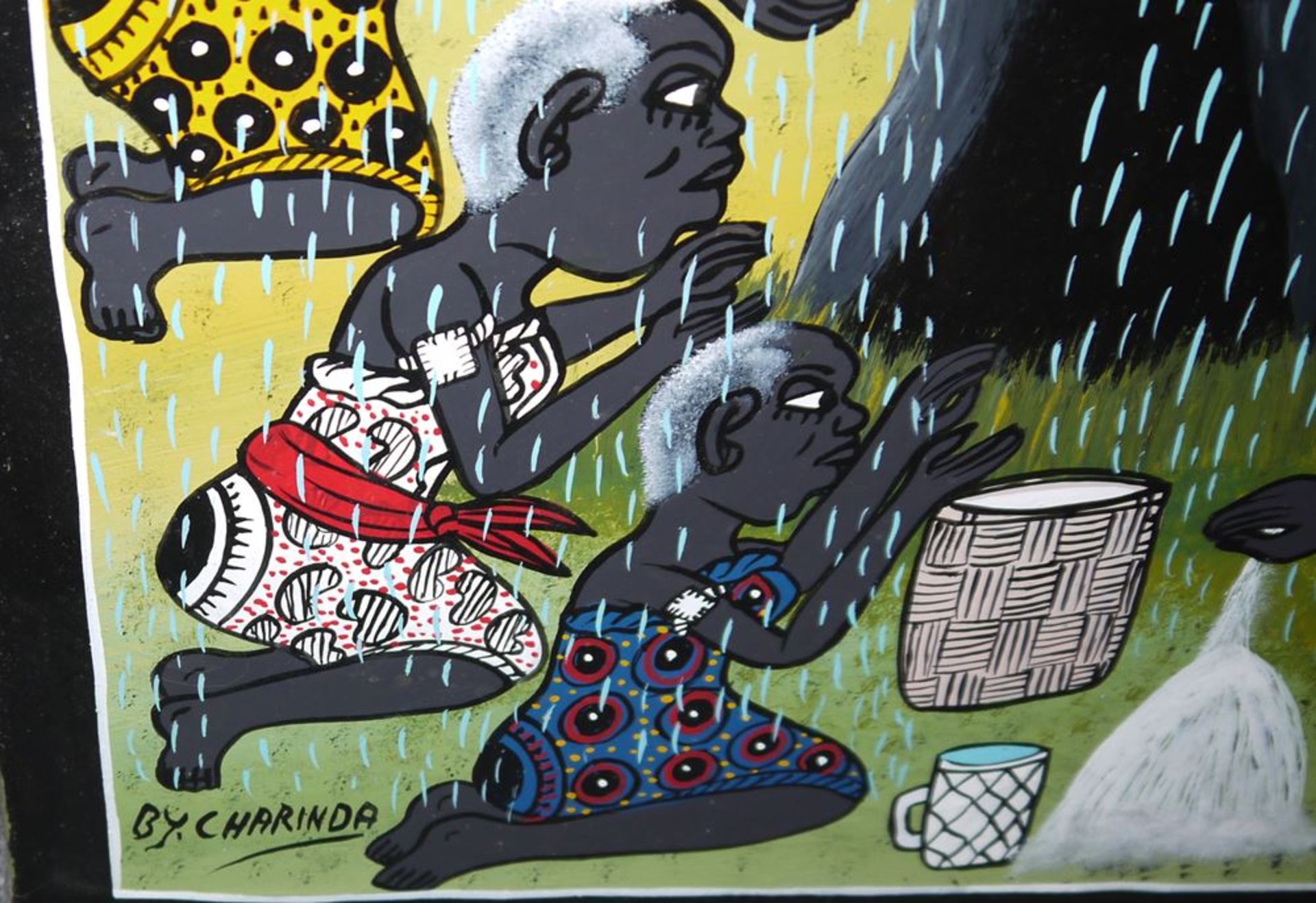 Mohamed Charinda ( African Contemporary "Tingatinga" Art ) , Regentanz, Ölgemäl - Image 2 of 4