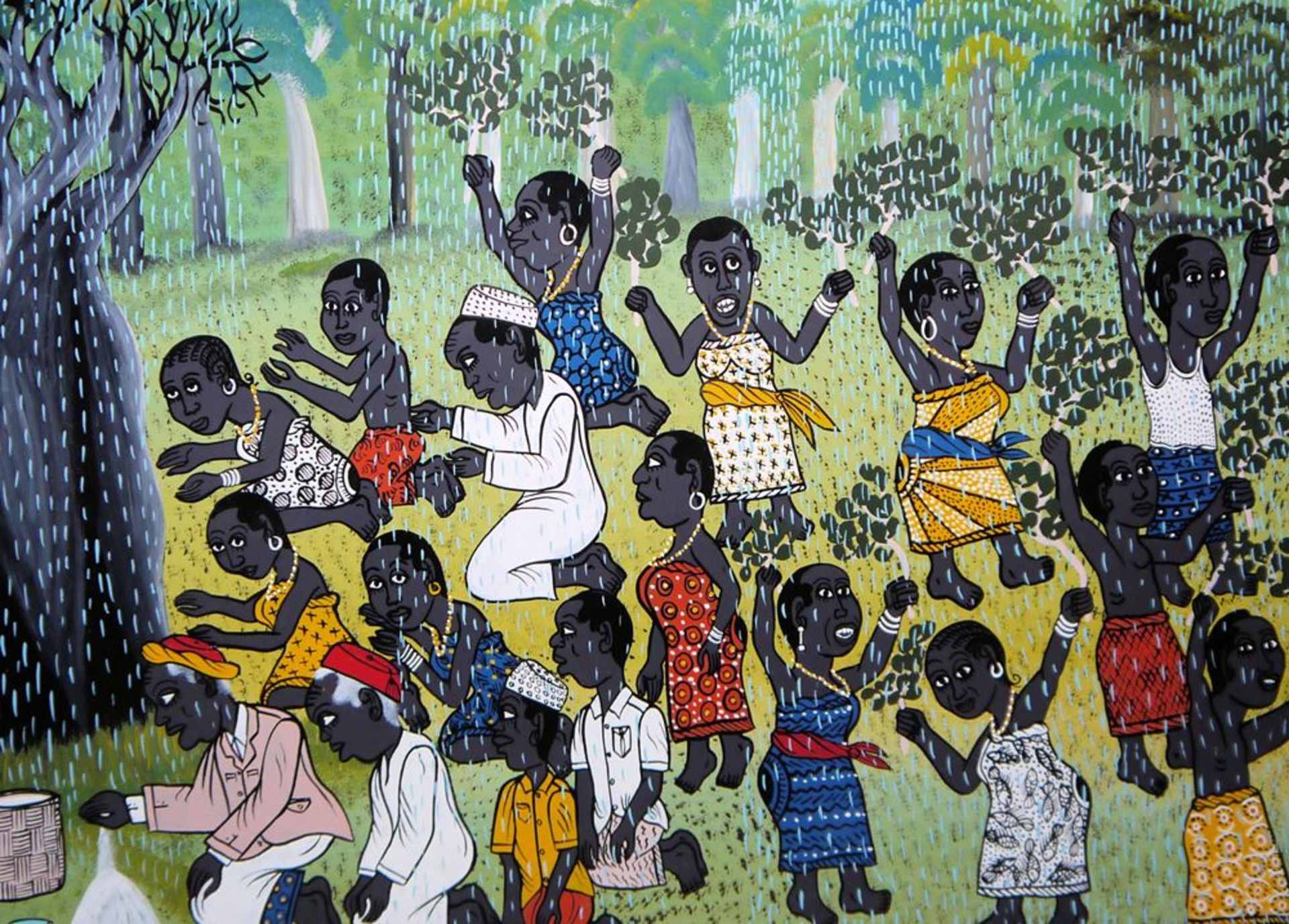 Mohamed Charinda ( African Contemporary "Tingatinga" Art ) , Regentanz, Ölgemäl - Image 3 of 4