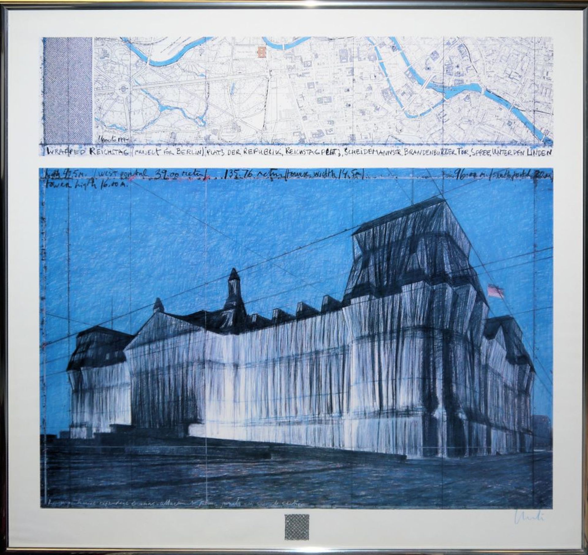 Christo & Jeanne-Claude, "Wrapped Reichstag", große signierte Farboffsetgraphik