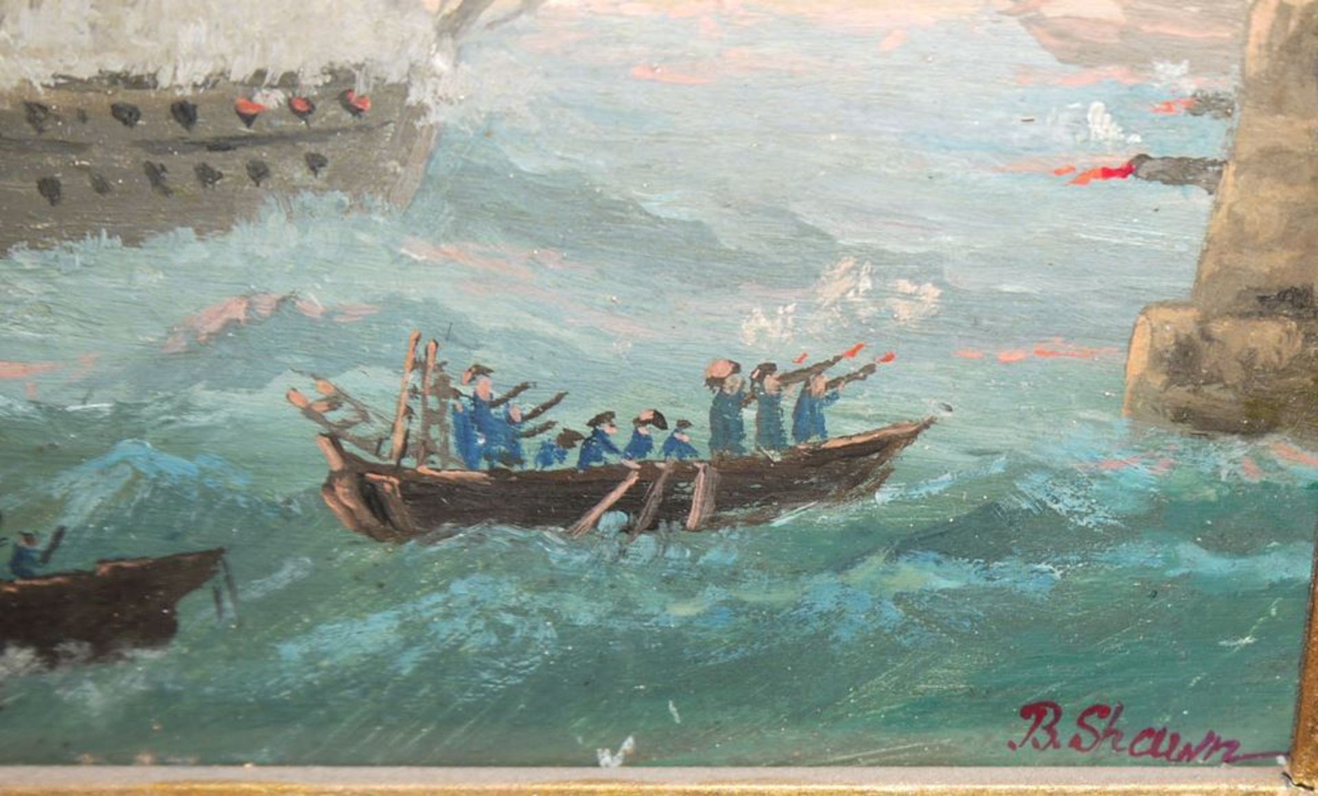 B. Shawn, Seeschlacht, Marinestück, Ölgemälde von 1891, im originalen Holzrahme - Image 3 of 4