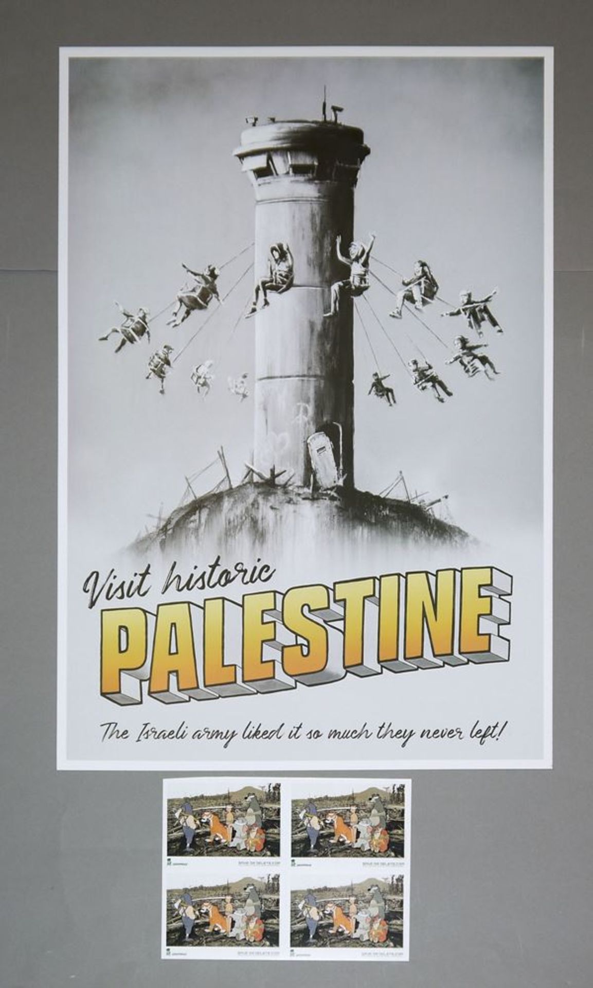 Banksy, "Visit historic palestine" & Greenpeace Dschungelbuch, 2 Graphiken, o.