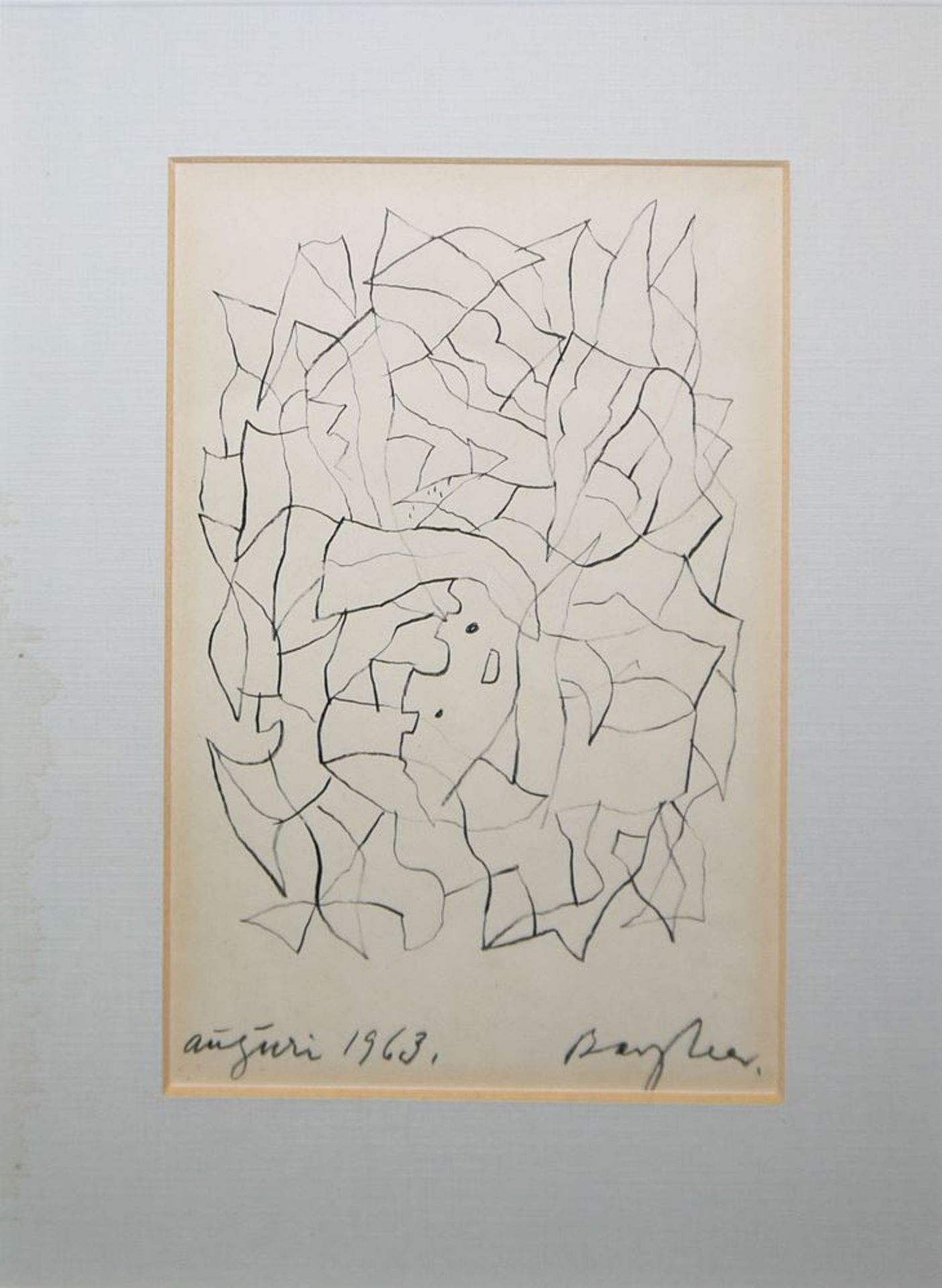 Eduard Bargheer, "Auguri 1963", signierte Zeichnung von 1962, gerahmt - Image 2 of 3