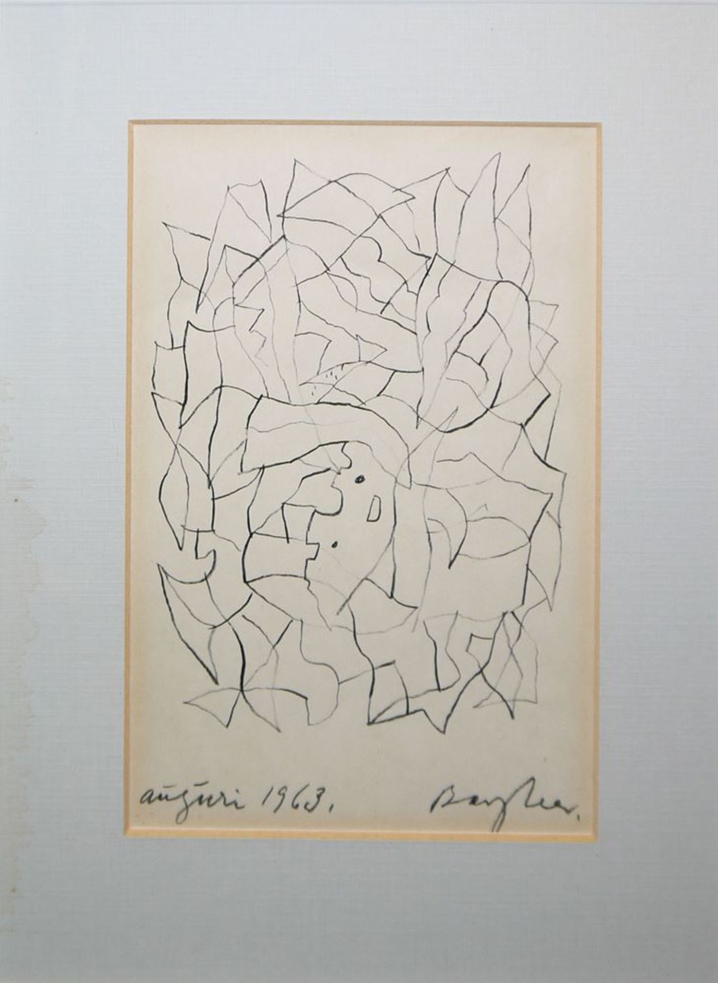 Eduard Bargheer, "Auguri 1963", signierte Zeichnung von 1962, gerahmt - Bild 2 aus 3