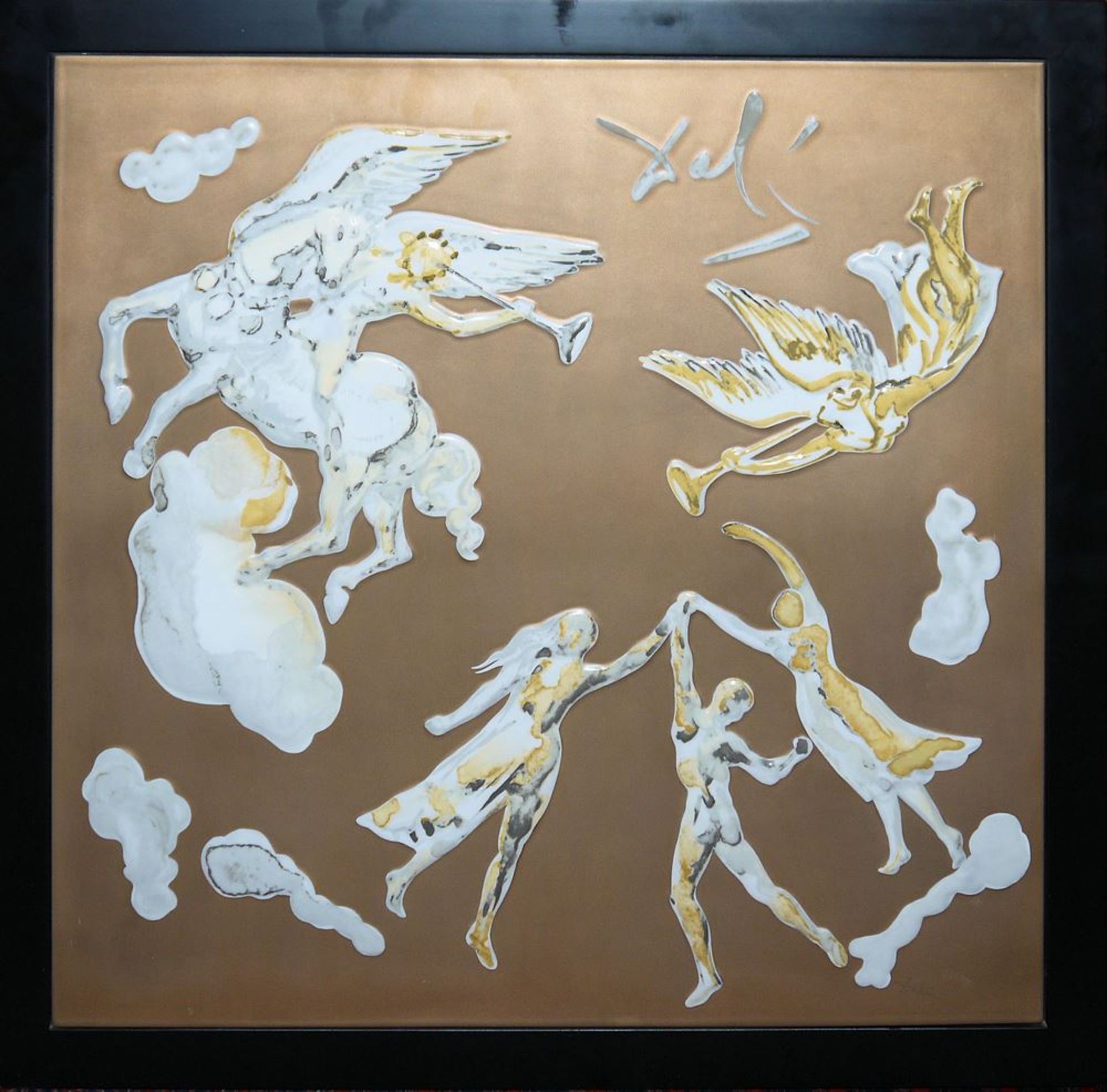 Salvador Dali, Porzellan-Wandplatte Himmelsreigen mit Engeln und Menschen, Rose