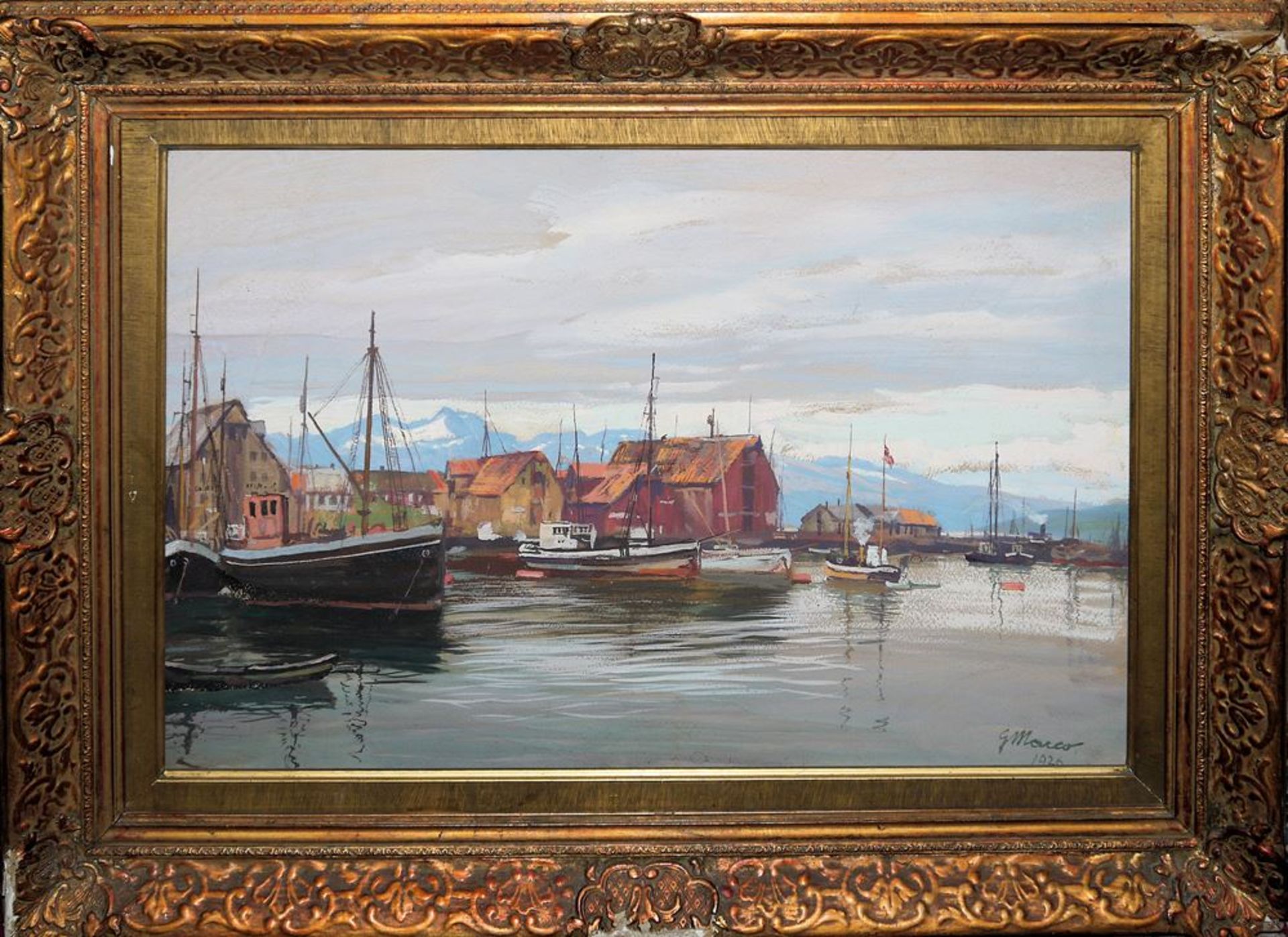 Georg Macco, "Tromsö", Ölgemälde von 1926, gerahmt