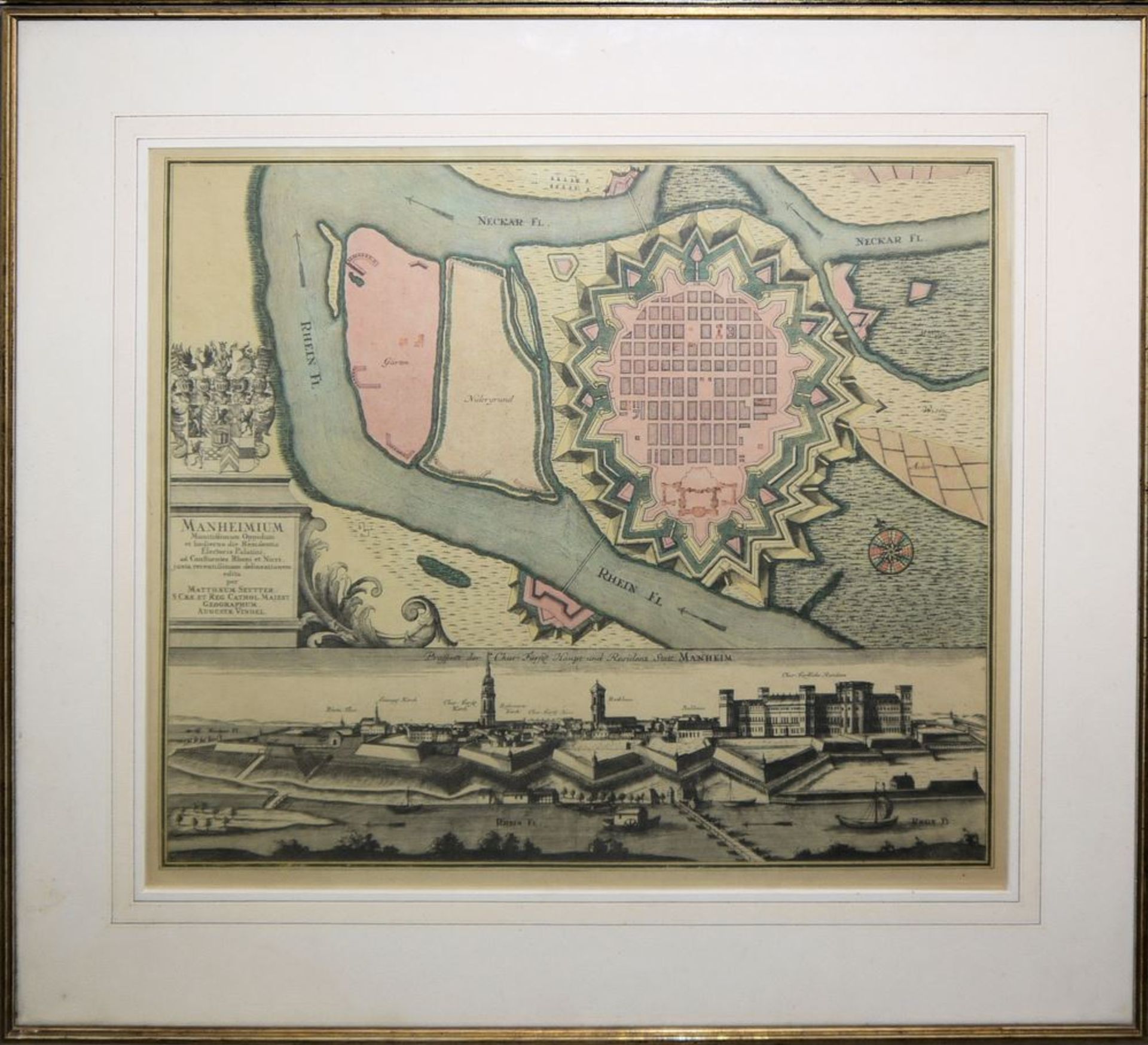 5x Regionales: 4 topographische Kupferstichkarten, ab dem 17. Jh. (Mannheim, Og - Image 3 of 6