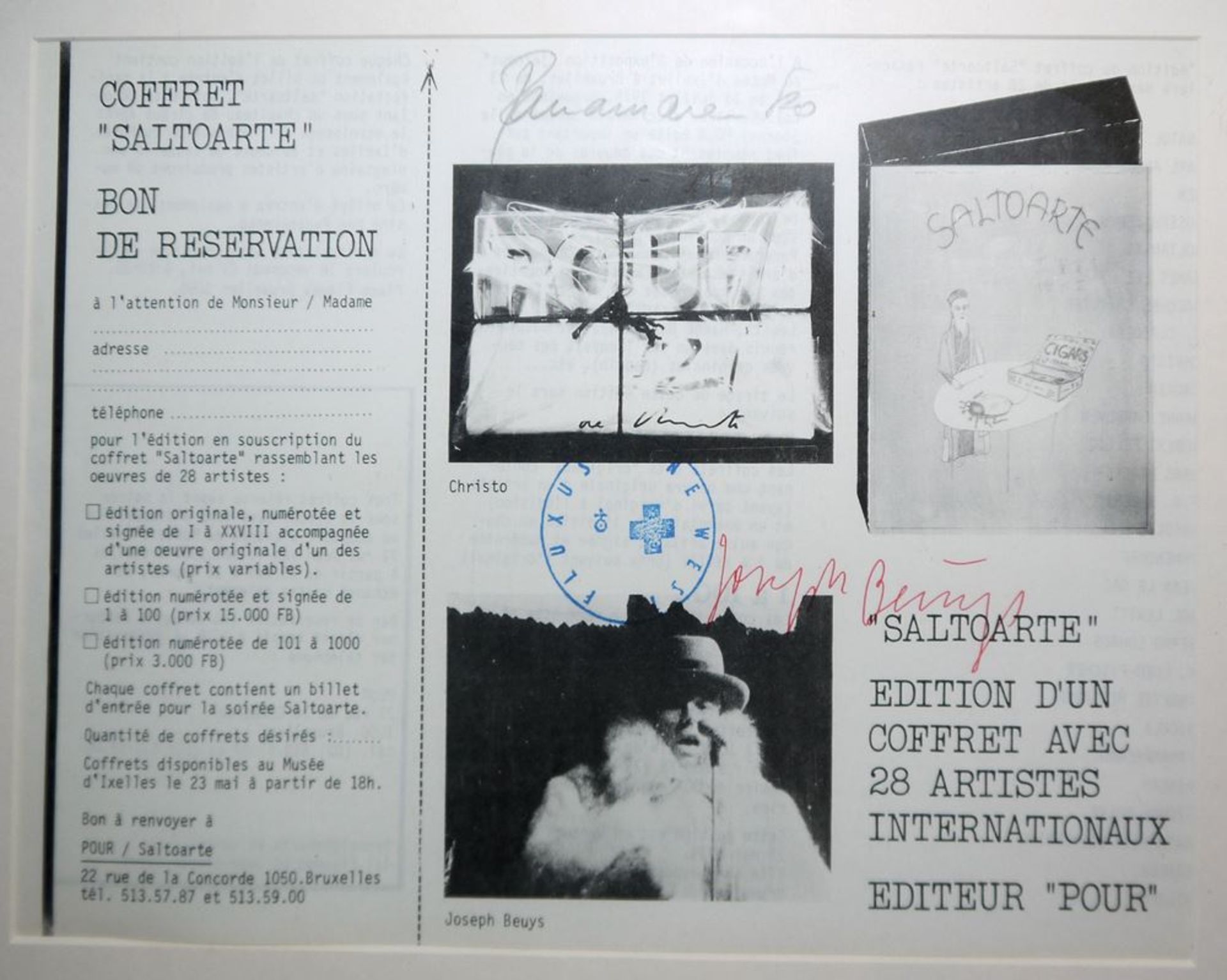 Joseph Beuys & Panamarenko, "Saltoarte", signiertes Multiple von 1975, gerahmt - Image 2 of 2