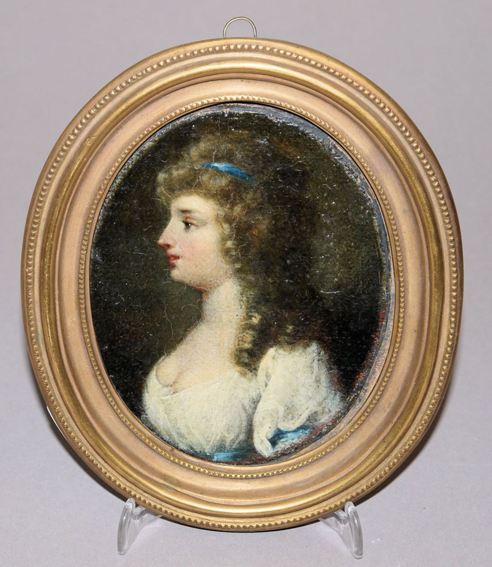 Anonymer Portraitist um 1800, Brustbildnis einer jungen Dame im Profil, Ölgemäl