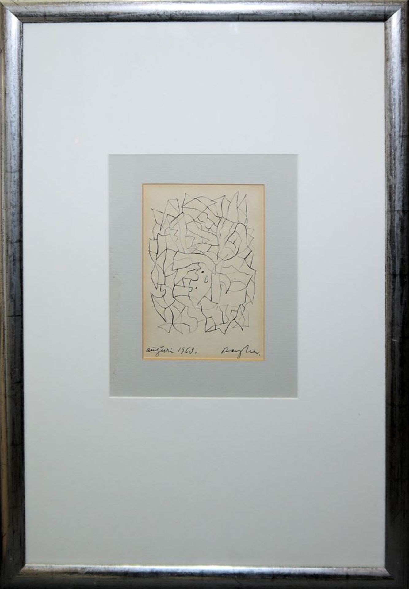 Eduard Bargheer, "Auguri 1963", signierte Zeichnung von 1962, gerahmt