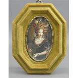 Miniaturmalerei, 20. Jh. Guache auf Elfenbein, vornehme Dame mit Perlenkette und Blumen im Haar,