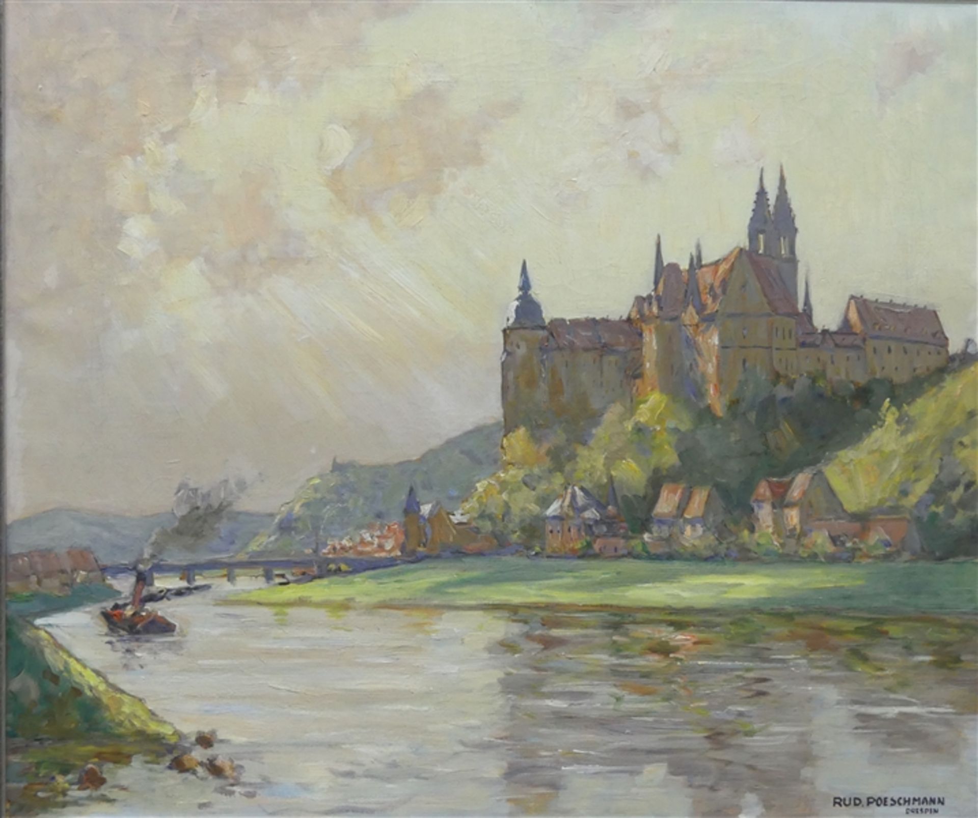 Poeschmann, Rudolf 1878 Plauen - 1954 Dresden, Öl auf Leinen, "Die Albrechtsburg, Meissen, von der