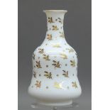 Karaffe Milchglas, Stöpsel fehlt, Goldbemalung, Böhmen um 1820, Goldrand, h 21 cm,