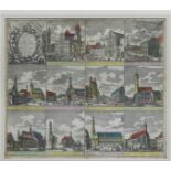 Kupferstich coloriert, Prospekt zu Plätzen und Gebäuden der Stadt Augsburg, Matthäus Seutter, zwölf