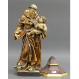 Holzskulptur Hl. Antonius mit Jesuskind, Grödnertal, 20. Jh., gefasst, h 42 cm,