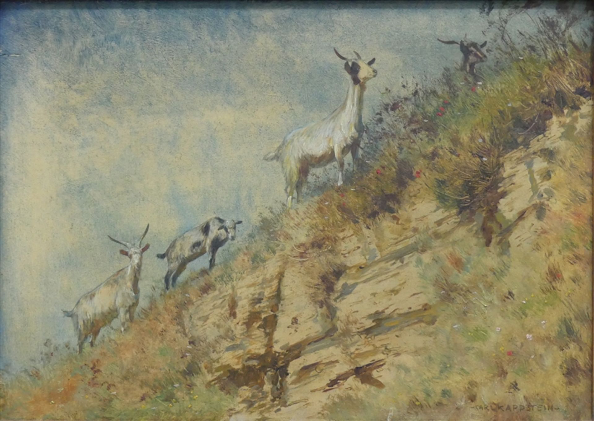 Kappstein, Carl 1869 - 1933 Berlin, Öl auf Leinen, "Ziegen in Landschaft", rechts unten signiert,