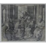Kupferstich von Lucas Leyden, 1494 - 1533, in der Platte monogrammiert, "Maria mit Jesuskind und