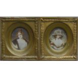 Paar Miniaturen auf Elfenbein, gemalt, 1x Caroline Gräfin von Holstein, 1x Madame Brummond, oval,