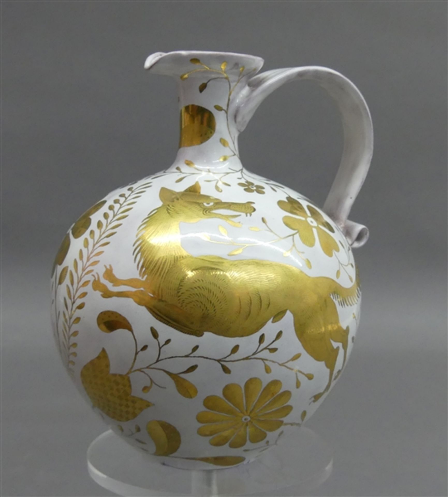 Designervase Keramik, Golddekor, mit Wölfen, signiert Siegfried Möller, Bremen 1940, Bodenmarke, h