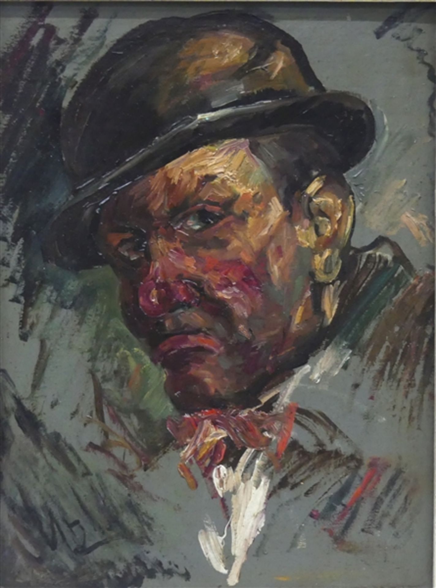 Utz, um 1940 Öl auf Leinen, Porträt eines Herren mit Melone, links unten signiert, 35x27 cm, im