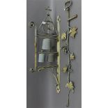 Alte Außenglocke, 19. Jh. Schmiedeeisen, Blattdekor, mit 3 Glocken, mit kirchlichen Ornamenten, h