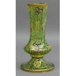 Glasvase grün, reiche florale und Goldbemalung, wohl Moser, um 1880, Farbabrieb, gefußt, h 28 cm,
