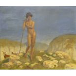 Herrfeldt, Marcel Rene 1889 - 1965, Öl auf Leinen, nackter griechischer Ziegenhirte auf steinigem