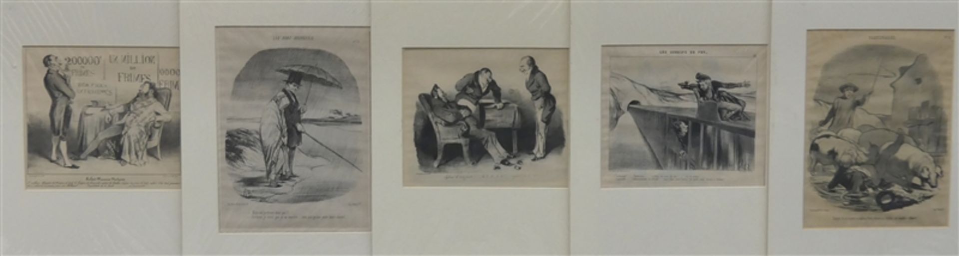 5 Lithos Daumier, Frankreich, verschiedene Motive, 22,5 x 24,5 cm,