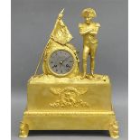 Pendule, 19. Jh. Frankreich, Messingbronze, teilweise feuervergoldet, "stehender Napoleon", Fahne
