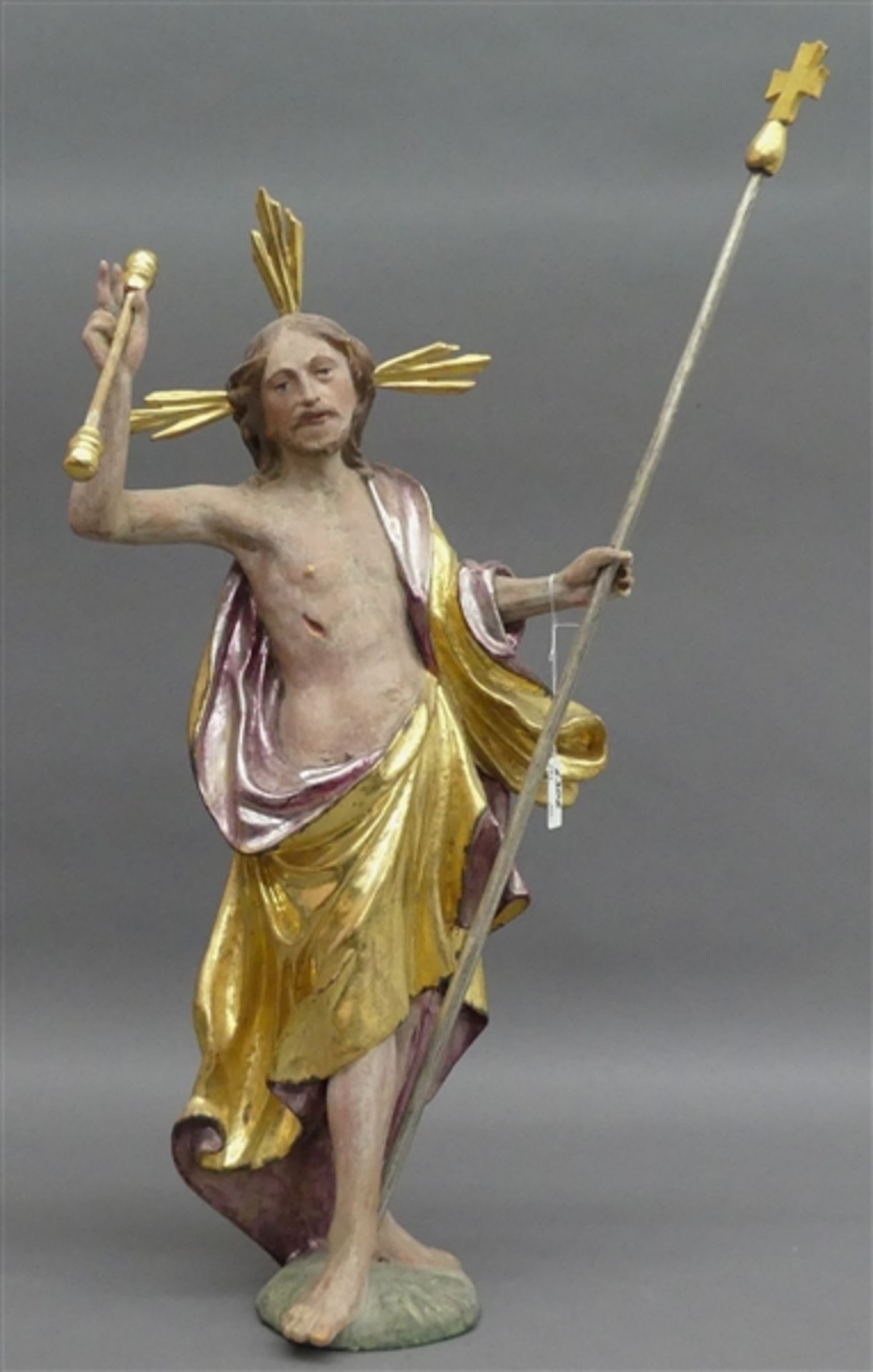 Holzskulptur Auferstehungschristus, gefasst, Süddeutsch, um 1800, gute Arbeit, h 55 cm,