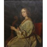 Deutsch, 1. Hälfte 19. Jh. Öl auf Leinen, doubliert, Porträt einer jungen Dame im weißen Kleid beim
