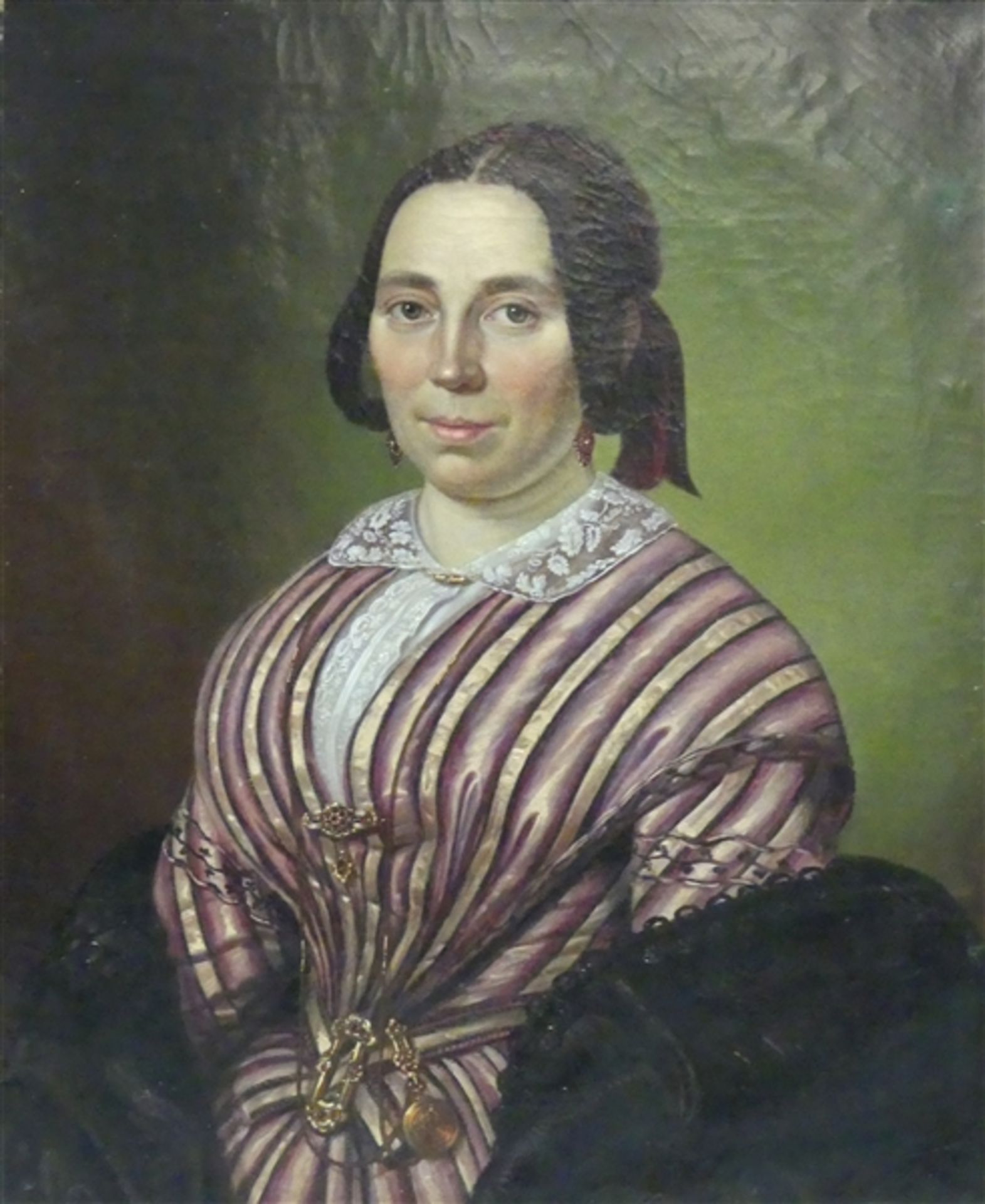 Deutsch, um 1830 Öl auf Leinen, Porträt einer vornehmen Dame mit Schmuck und Spitzenkragen, 73x60
