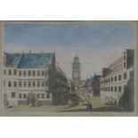 Kupferstich coloriert, Augsburger Stadtansicht mit Tor, 30x40 cm, im Rahmen,