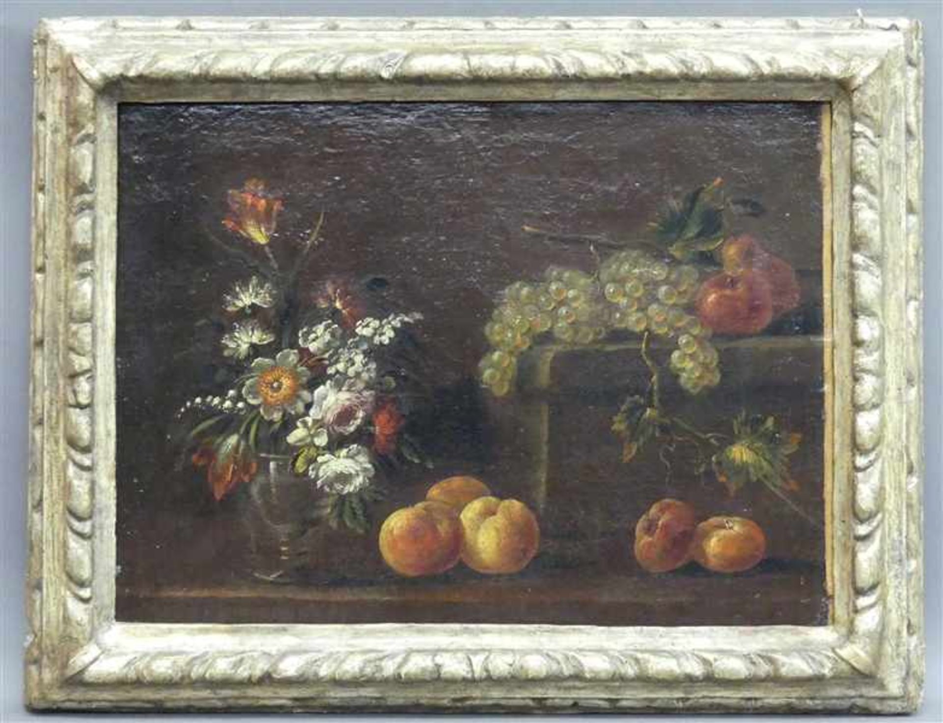 Stilllebenmaler Deutsch, wohl 17./18. Jh., Öl auf Leinen, doubliert, "Stillleben mit Obst und - Image 2 of 5