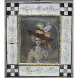 Miniatur auf Elfenbein, gemalt, "Bildnis der Mrs. Hallet", im verzierten Beinrähmchen, minimal
