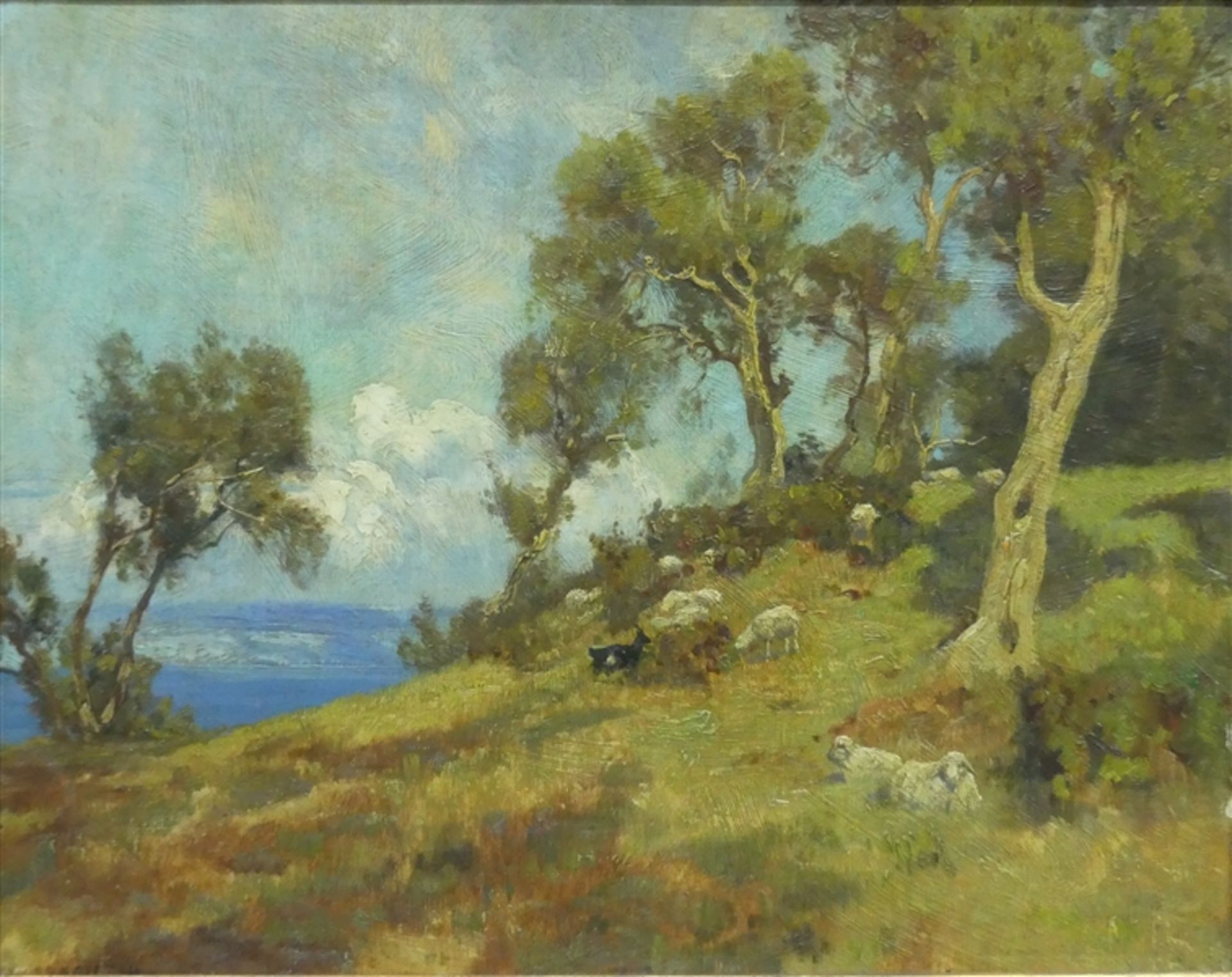 Kappstein, Carl 1869 - 1933 Berlin, Öl auf Malerpappe, "Schafherde in einer Küstenlandschaft",