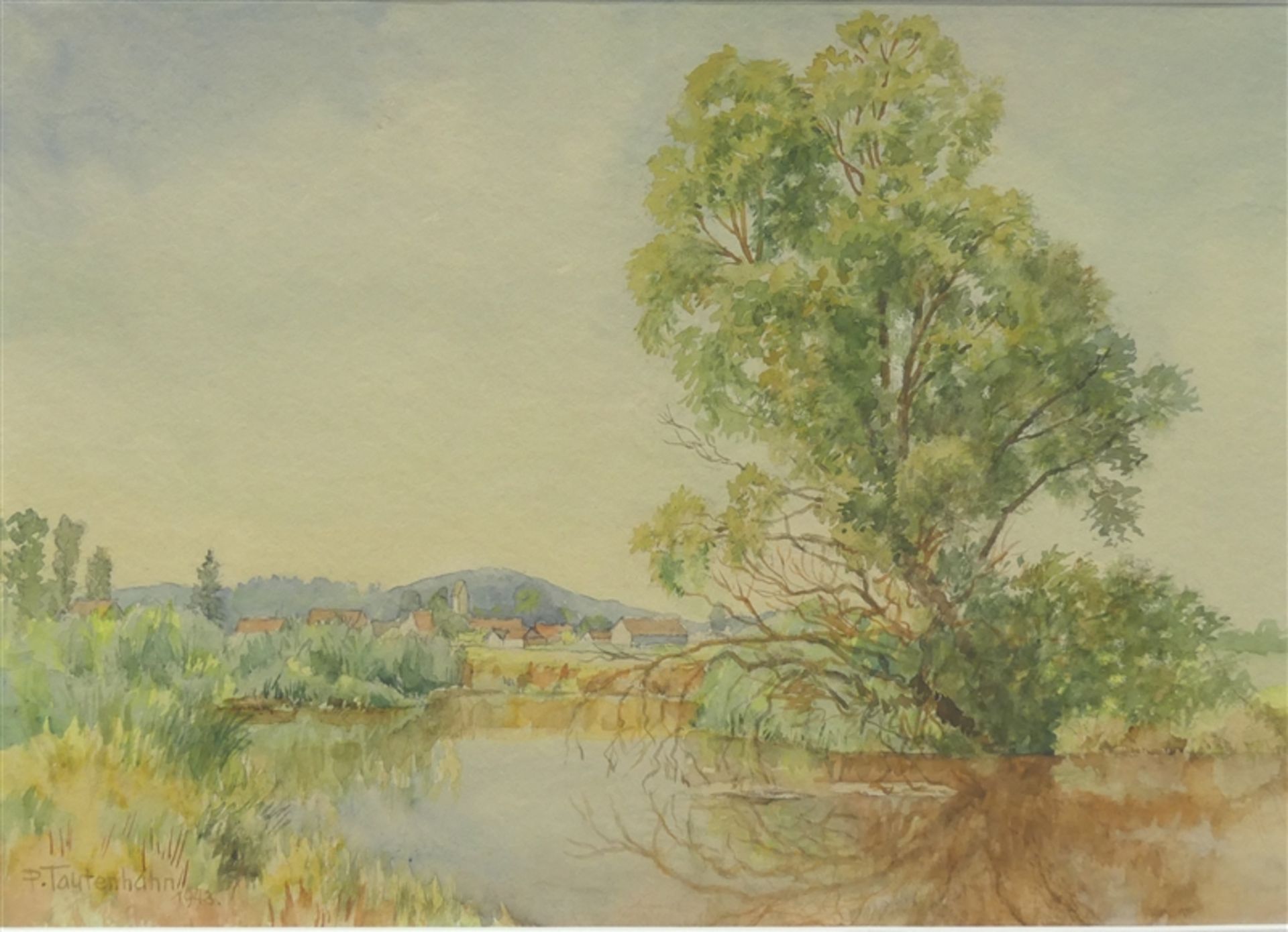 Tautenhahn, Paul E. geb. 1879, Aquarell auf Papier, Bachlandschaft bei Ottmarshausen, 25x34 cm, im