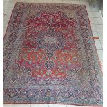 Keshan alt, rot-blaugrundig, Mittelmedaillon, florales Muster, 324x228 cm,