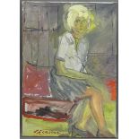Erabboni, S. Öl auf Leinen, "sitzendes Mädchen", links unten signiert, um 1960, 100x70 cm,
