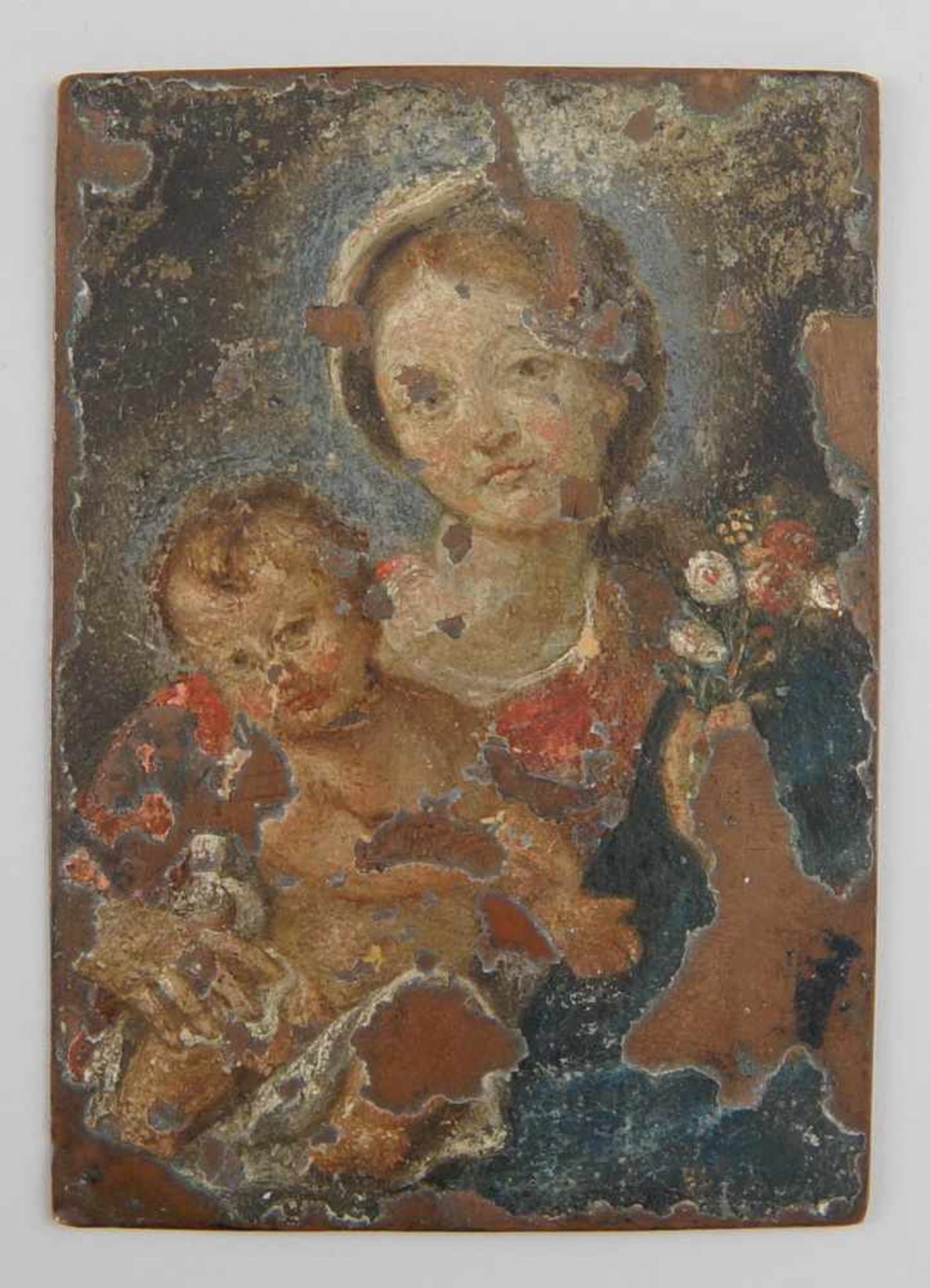 Maria mit Kind, auf Kupfer, verso fein graviert, 13x9,5cm