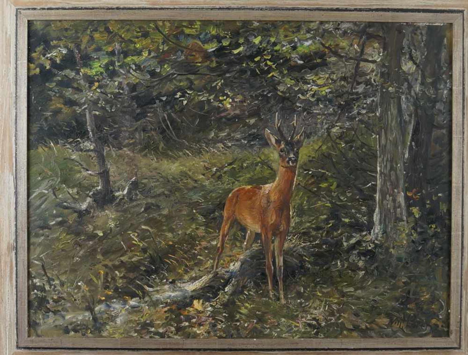 Willi Lorenz (1901-1981), Reh im Wald, Öl auf Leinwand, gerahmt, signiert, 61x81cm,< - Bild 2 aus 6