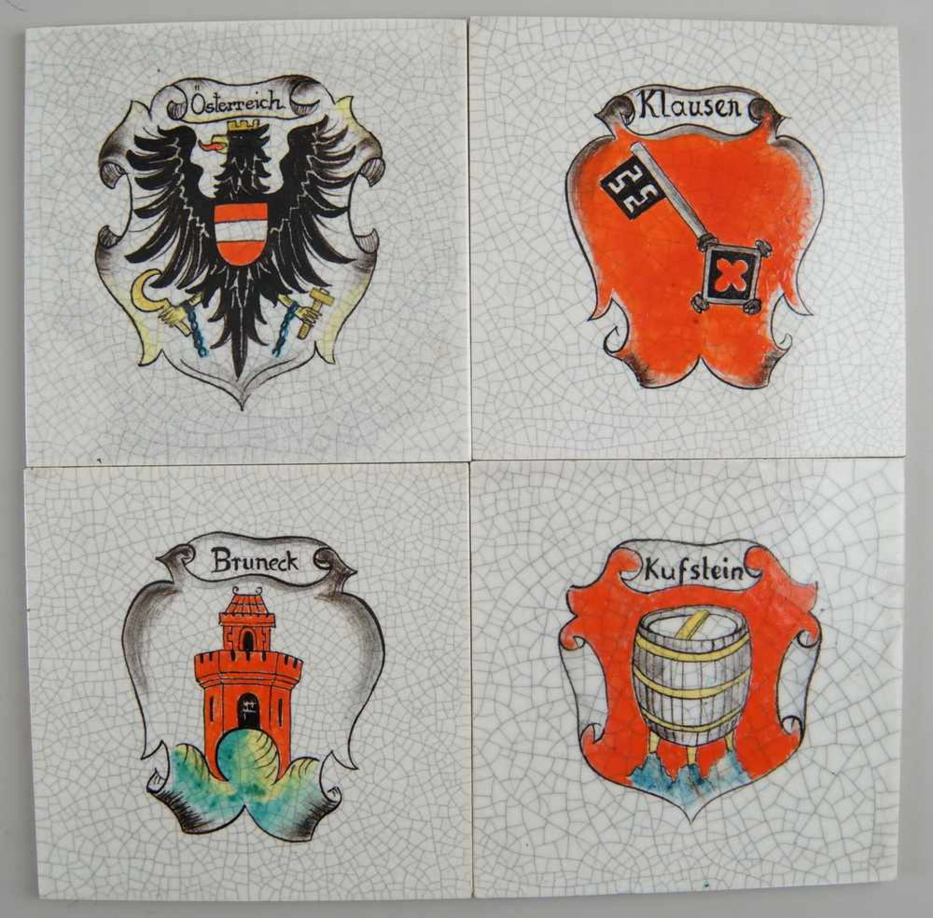 Vier Platten, Keramik, Österreich, Franz von Zülow, Schleiss Keramische Werkstätten,<br