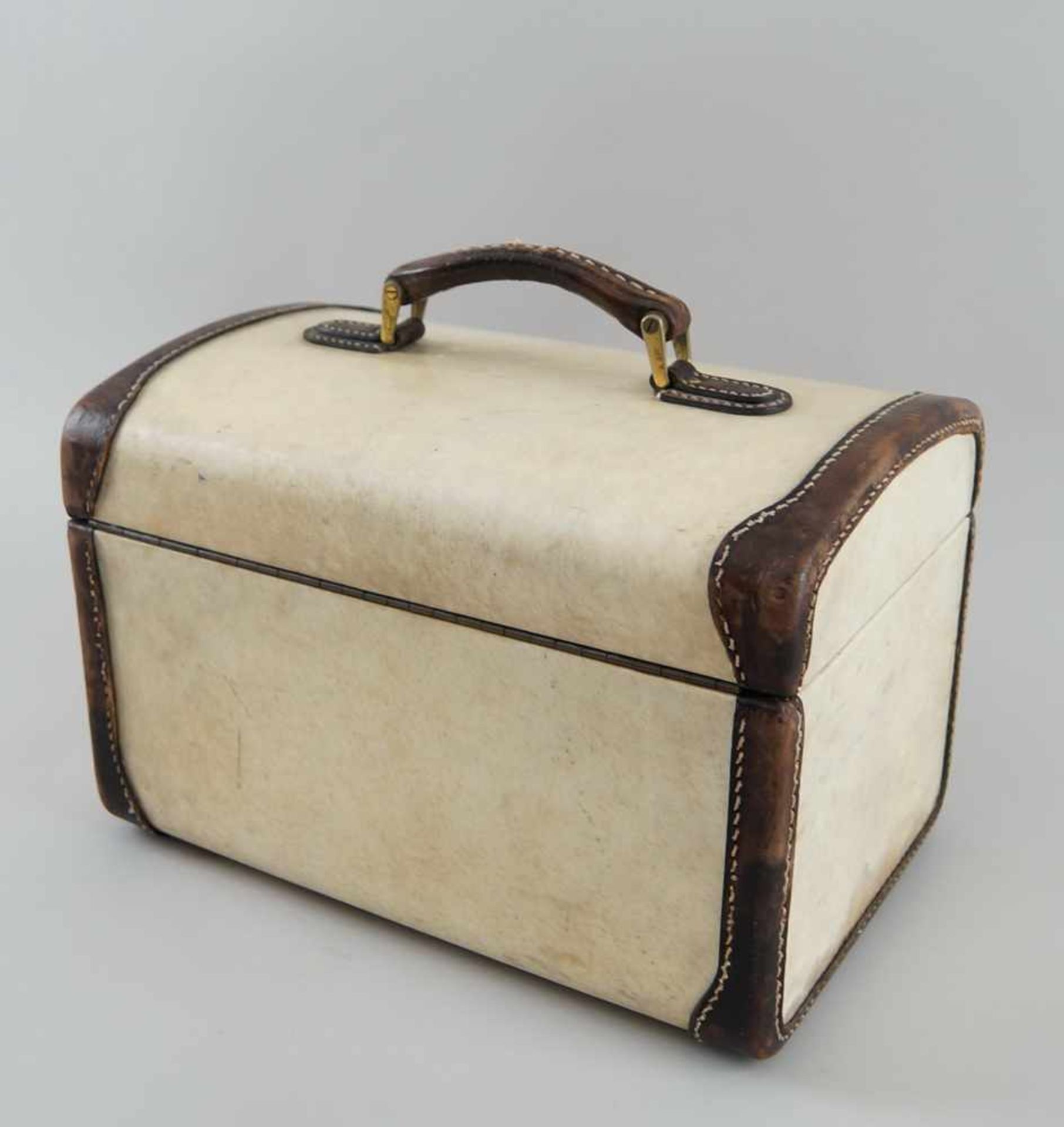 Feiner Koffer mit Beschlägen, Pergament, bezeichnet Franzi Italien, 22x32x22 cm - Bild 8 aus 8